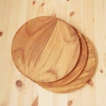無深度)天然柚木圓型餐盤S號-條紋款│22cm不上漆原木製 露營野餐