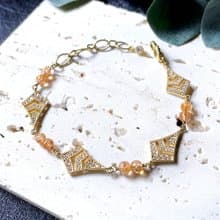 VIIART。橙花扇。金太陽石鋯石黃銅厚鍍K金ART DECO復古手鍊