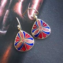 Vintage Jewelry  西洋古董飾品 景泰藍 紅底放射 耳勾 針式耳環