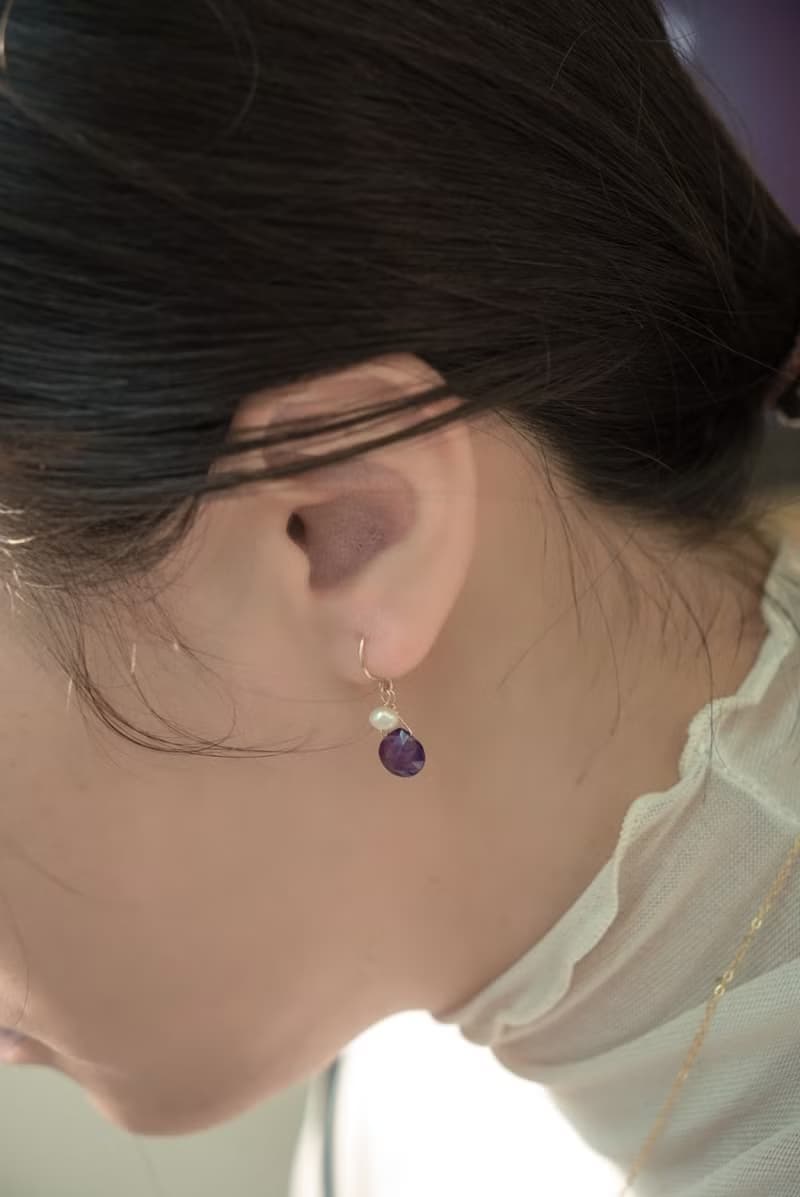 AAA 紫水晶 珍珠 耳環(耳夾) Amethyst 事業運 SV925/ 14KGF