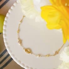 財運 x 黃水晶 珍珠 黃蛋白石 黃【公主的假日野餐。BELLE】手鍊