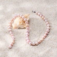 天然粉紫螺紋珍珠項鍊 10–11mm 銀色龍蝦扣 個性時尚 萬聖節禮物