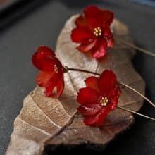美濃和紙の秋桜(レッド)　ピアス/イヤリング