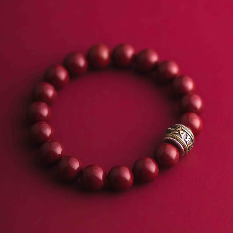 硃砂六字真言護身符手鍊 10mm