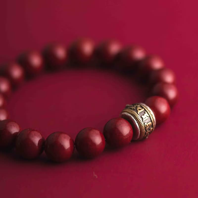 硃砂六字真言護身符手鍊 10mm