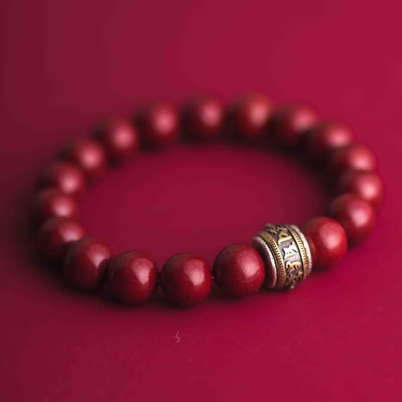 硃砂六字真言護身符手鍊 10mm