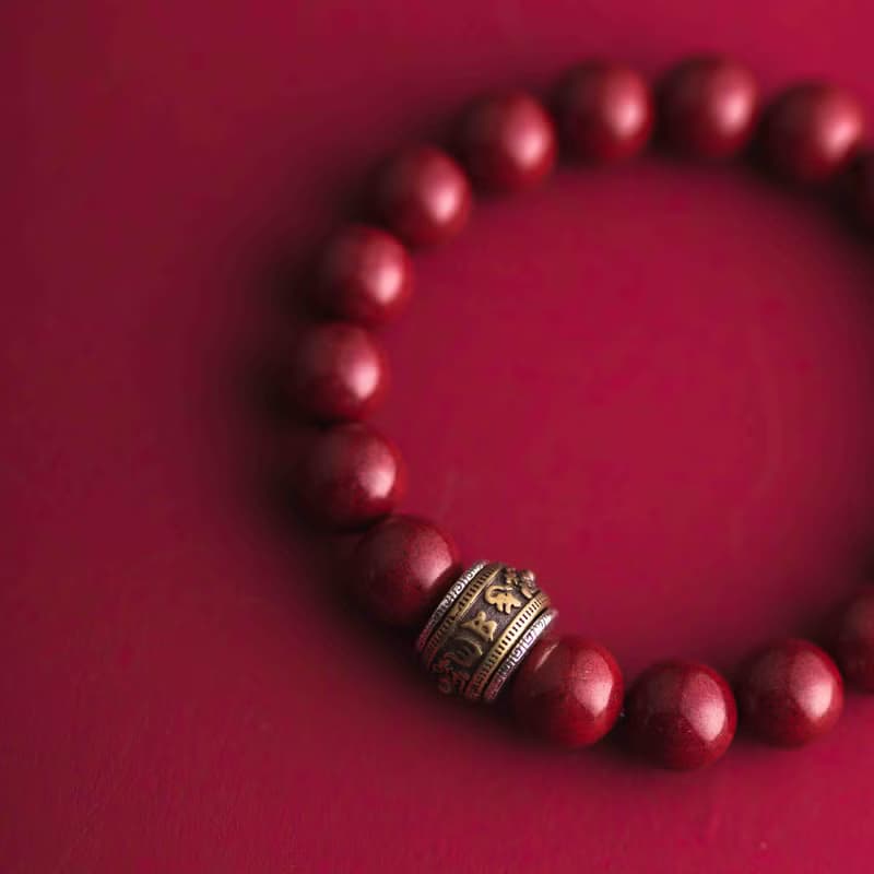 硃砂六字真言護身符手鍊 10mm