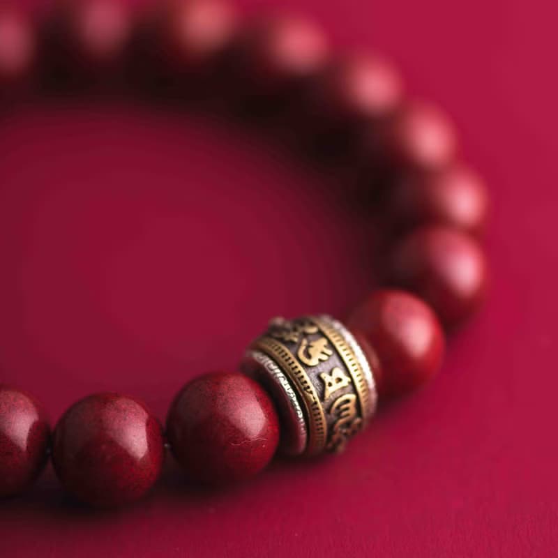 硃砂六字真言護身符手鍊 10mm