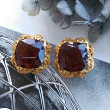 Vintage Jewelry 西洋古董飾品 FLORENZA  琥珀色調 夾式耳環