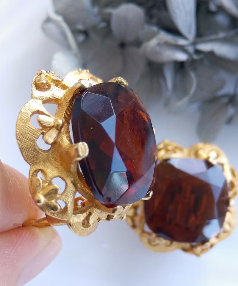Vintage Jewelry 西洋古董飾品 FLORENZA  琥珀色調 夾式耳環