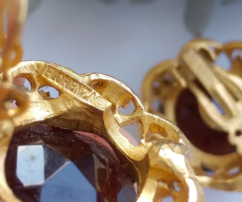 Vintage Jewelry 西洋古董飾品 FLORENZA  琥珀色調 夾式耳環