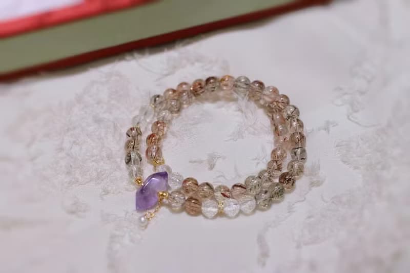 原創天然黑金超七雙圈手鏈搭配紫超七雙尖 白水晶 母親節禮物招財