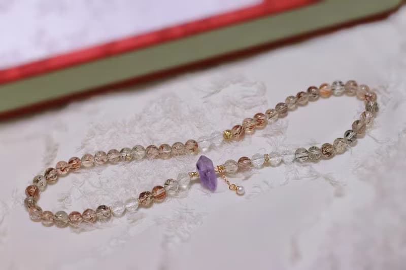原創天然黑金超七雙圈手鏈搭配紫超七雙尖 白水晶 母親節禮物招財