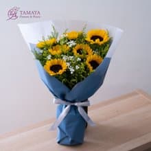 遼闊藍向日葵花束