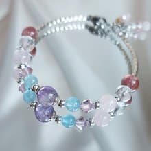 草莓晶 紫水晶 海藍寶 粉晶 白水晶 925純銀 浪漫愛情手鍊