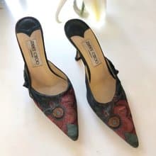 Vintage Jimmy Choo Flower-print Black Heel Mules - EU35