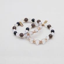 天然水晶 黑髮晶+冰曜石+白水晶 避邪手環