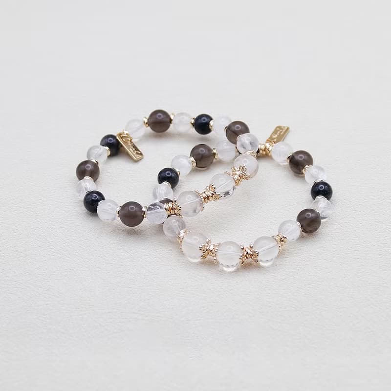 天然水晶 黑髮晶+冰曜石+白水晶 避邪手環