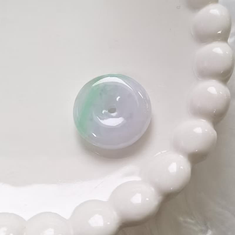 冰感春彩金絲綠平安扣吊墜 |天然緬甸玉A貨翡翠
