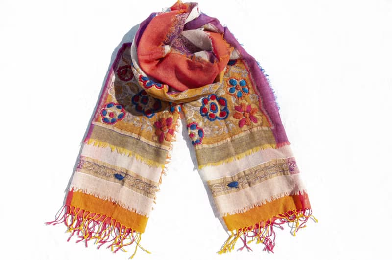 Pashmina刺繡羊毛披肩/針織圍巾/刺繡圍巾/羊絨披巾/喀什米爾Cashmere 圍巾羊毛 毛線圍巾克什米爾圍巾-花