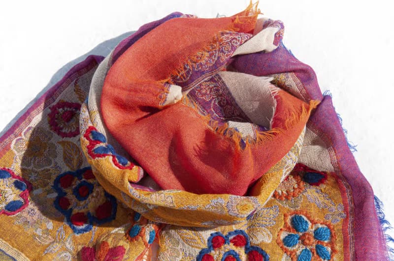 Pashmina刺繡羊毛披肩/針織圍巾/刺繡圍巾/羊絨披巾/喀什米爾Cashmere 圍巾羊毛 毛線圍巾克什米爾圍巾-花