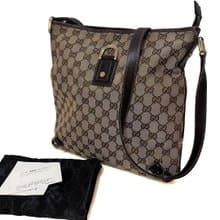 GUCCI グッチ ショルダーバッグ GG キャンバス レザー ベージュ ブラウン 131326