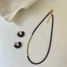 法式復古 天然黑尖晶項鏈 鎖骨鏈 多用款長項鏈