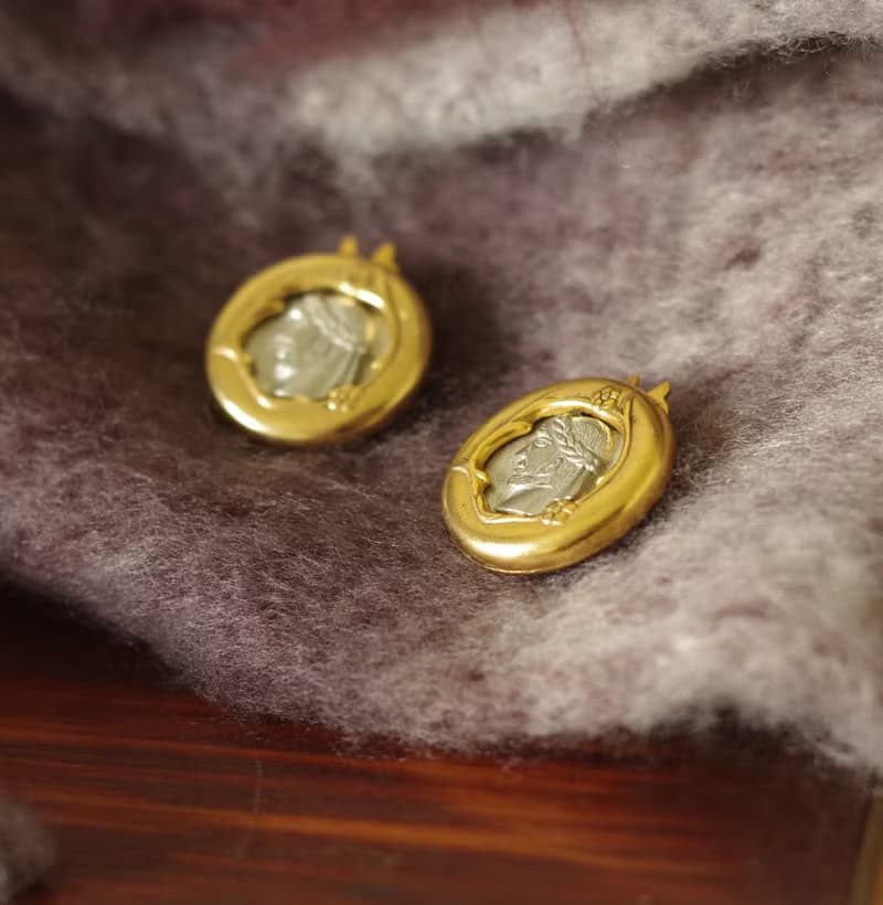 古董Vintage金銀雙色古幣錢幣人頭 夾式耳環 C704