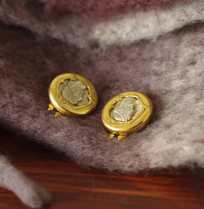 古董Vintage金銀雙色古幣錢幣人頭 夾式耳環 C704