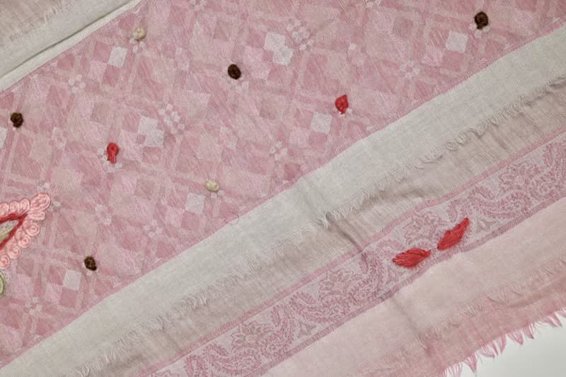 【母親節禮物】喀什米爾水煮羊毛手工刺繡圍巾披肩甜桃粉灰藕三層