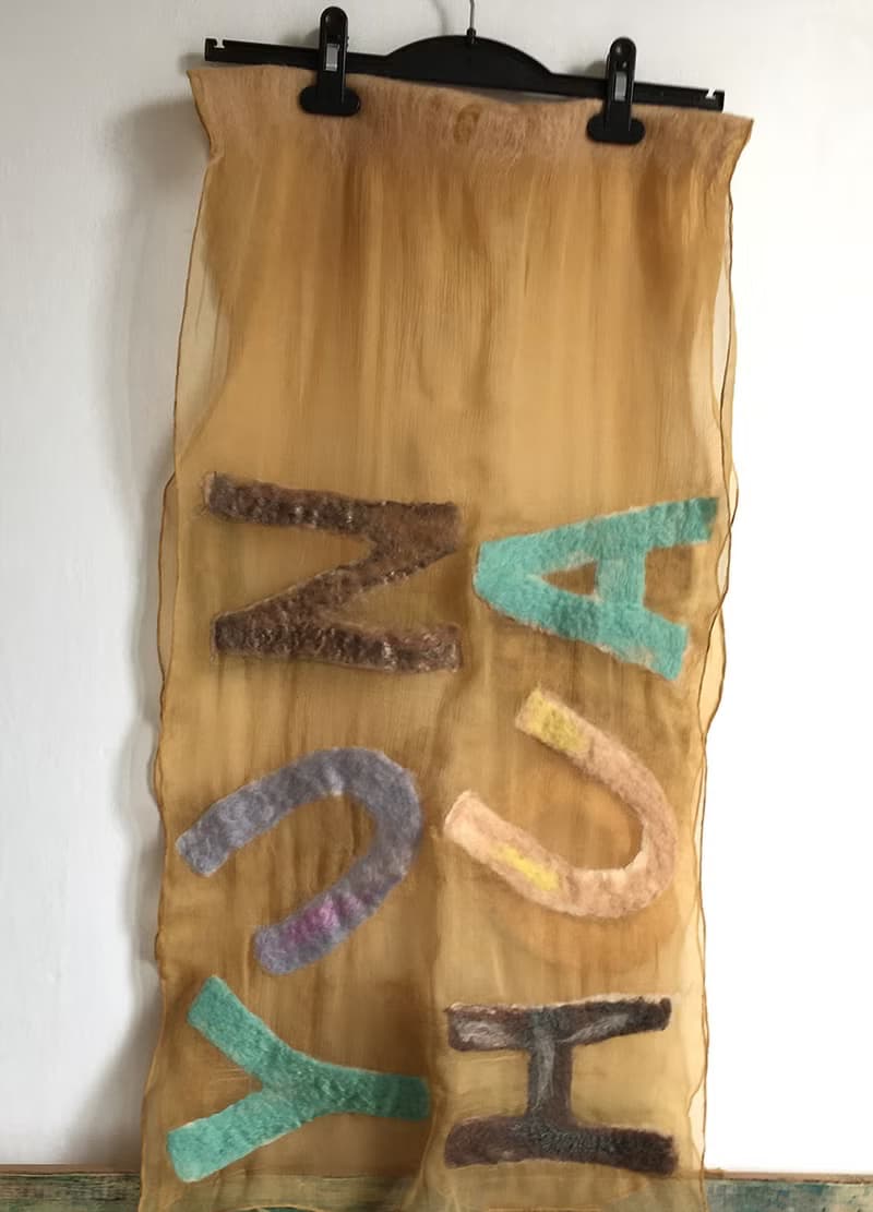 Silk Chiffon Scarf with Felted Letters Personalized gift for women