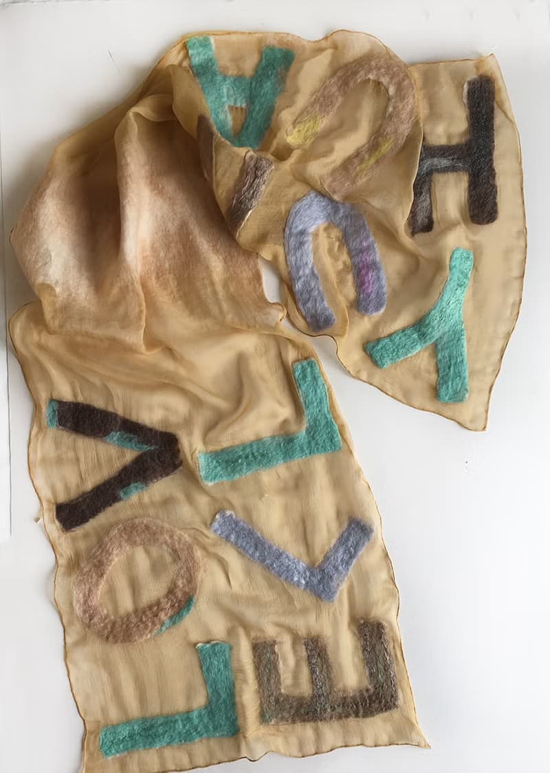 Silk Chiffon Scarf with Felted Letters Personalized gift for women