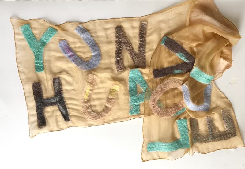 Silk Chiffon Scarf with Felted Letters Personalized gift for women