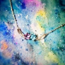 飛翔雙子星星紫晶瑞士藍托帕石純銀頸鏈
