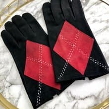 【 日本直送　名牌中古包 】CELINE セリーヌ スエード アーガイル グローブ 手袋 レッド ブラック vintage ヴィンテージ オールド z77scn