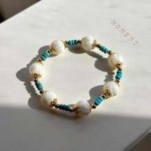 【羅馬蔓貝】馬蹄螺 松石 鍍金天然水晶手鏈手串 貝殼 沙灘 海