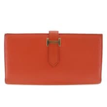 【日本直送】エルメス HERMES ベアンスフレ 長財布 ヴォーエプソン オレンジ T レディース【中古】