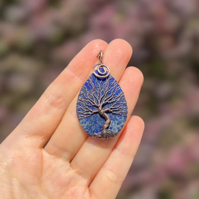 Lapis Lazuli Wire Wrap Pendant, Birthday Gift for Mom / Dad, Protection Amulet