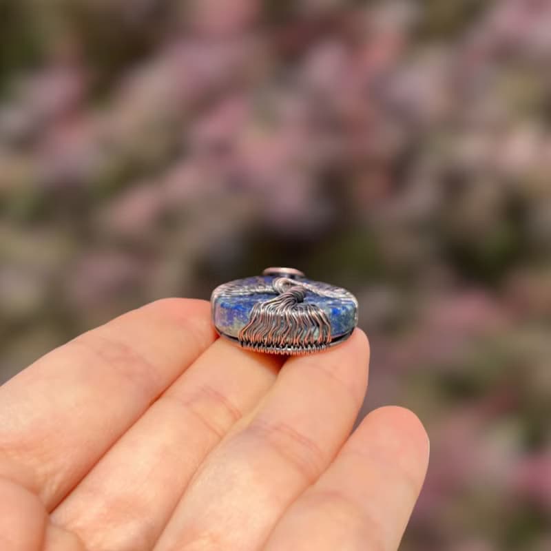 Lapis Lazuli Wire Wrap Pendant, Birthday Gift for Mom / Dad, Protection Amulet