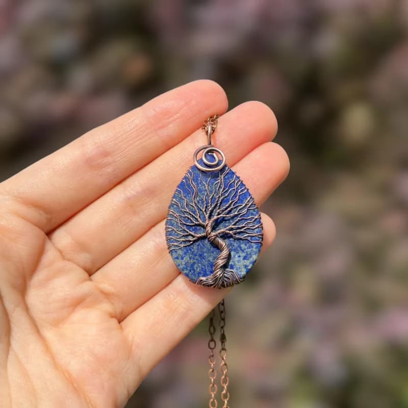 Lapis Lazuli Wire Wrap Pendant, Birthday Gift for Mom / Dad, Protection Amulet