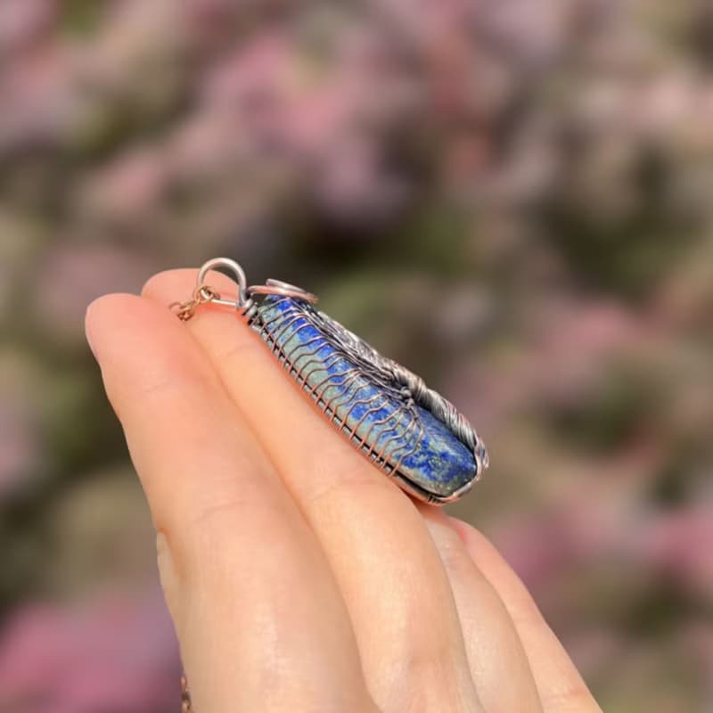 Lapis Lazuli Wire Wrap Pendant, Birthday Gift for Mom / Dad, Protection Amulet