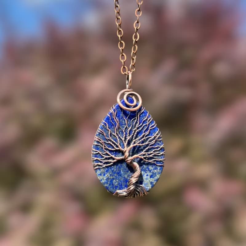 Lapis Lazuli Wire Wrap Pendant, Birthday Gift for Mom / Dad, Protection Amulet