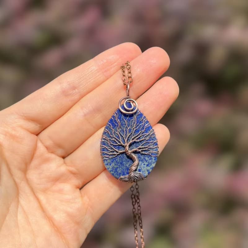 Lapis Lazuli Wire Wrap Pendant, Birthday Gift for Mom / Dad, Protection Amulet