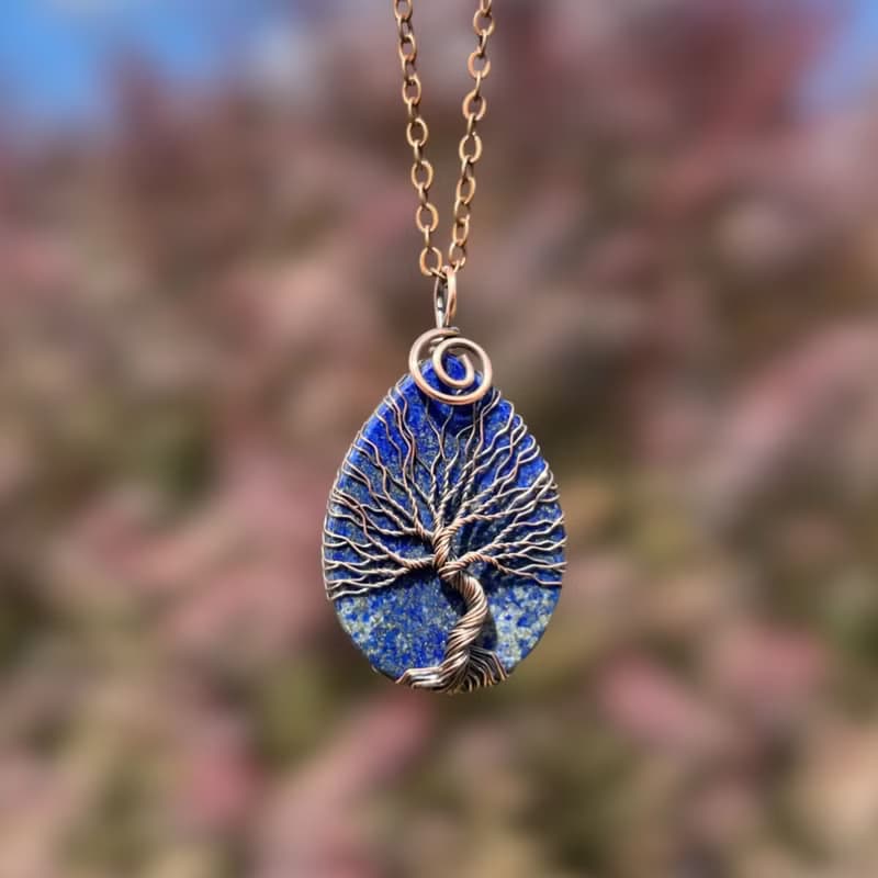 Lapis Lazuli Wire Wrap Pendant, Birthday Gift for Mom / Dad, Protection Amulet