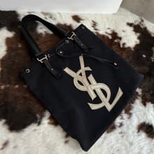 YSL 聖羅蘭 Rive Gauche Kahala 帆布 黑色×深藍 束口手提包