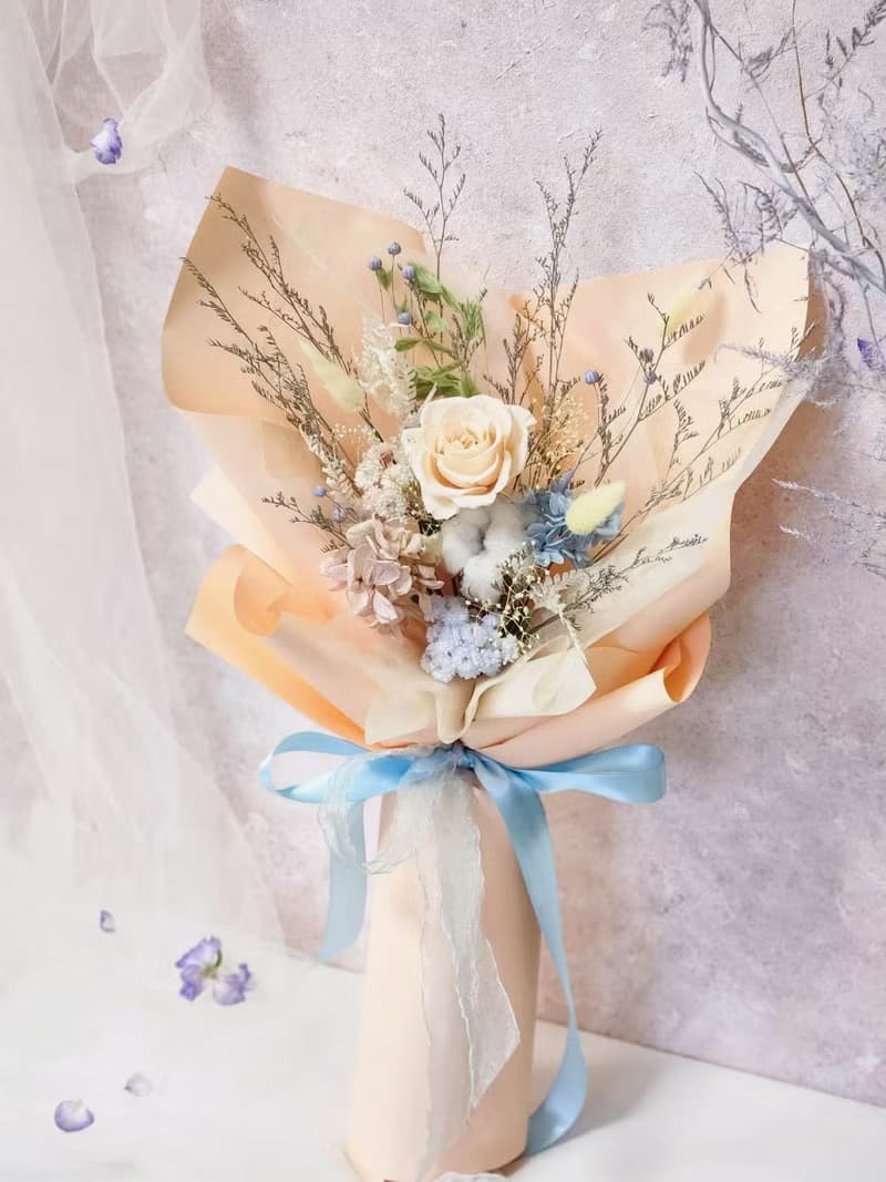 蜜桃香檳永生玫瑰花束 情人節花束 求婚花束 蜜桃色玫瑰花束