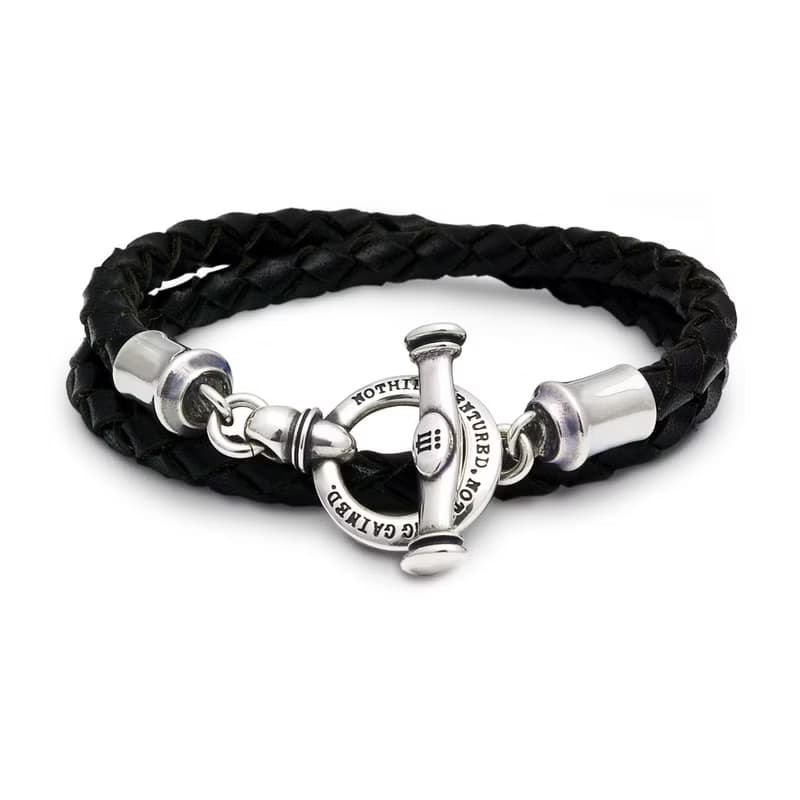 メンズ レザーブレスレット 黒/シルバー925 牛革/シルバーアクセサリー 日本製/送料無料/男性へのプレゼント/RE15
