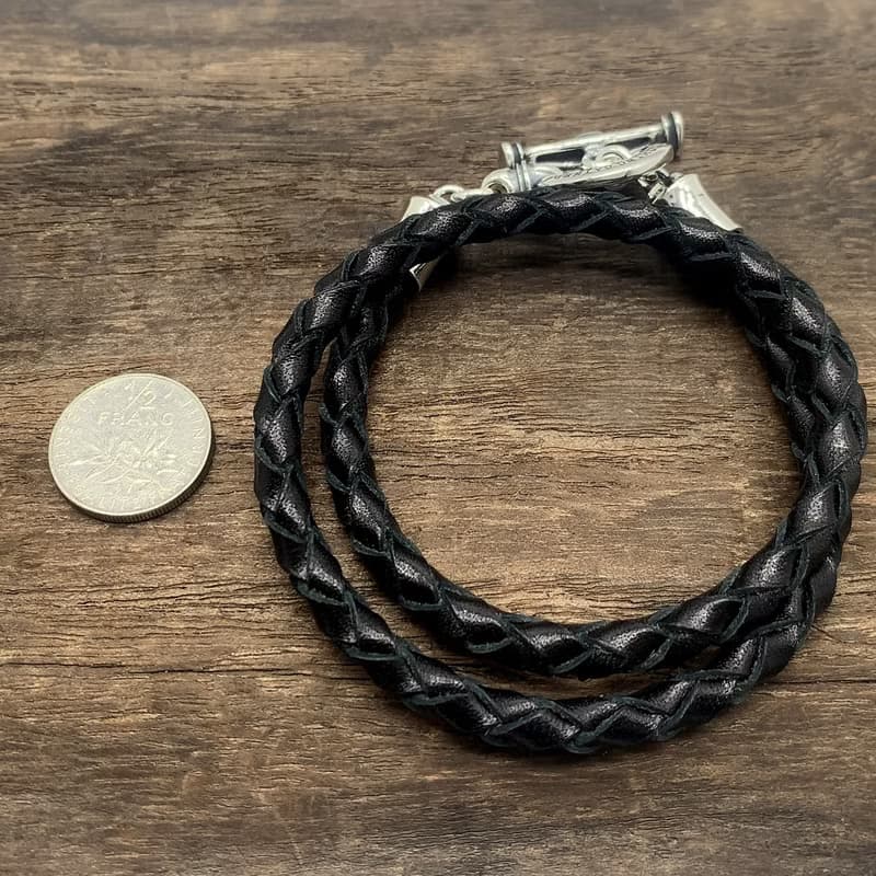 メンズ レザーブレスレット 黒/シルバー925 牛革/シルバーアクセサリー 日本製/送料無料/男性へのプレゼント/RE15