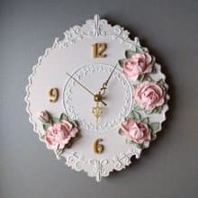 Kids wall decor Pink small wall clock with pink roses Nursery Silent wall clock