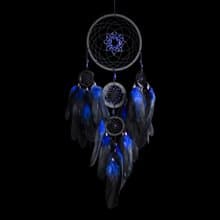 Handmade Black Dreamcatcher with Blue Feathers – Boho Gothic Wall Decor
